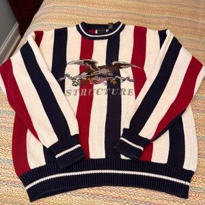 Vintage Structure Sweater Men Med Red White Blue Striped Eagle USA Patriotic 90s